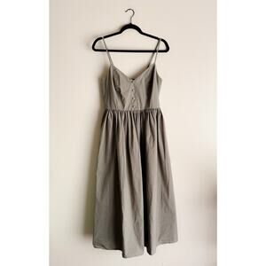 River Island Green Khaki Fit and Flare Cotton Midi Dress Size 12 Prairie Boho